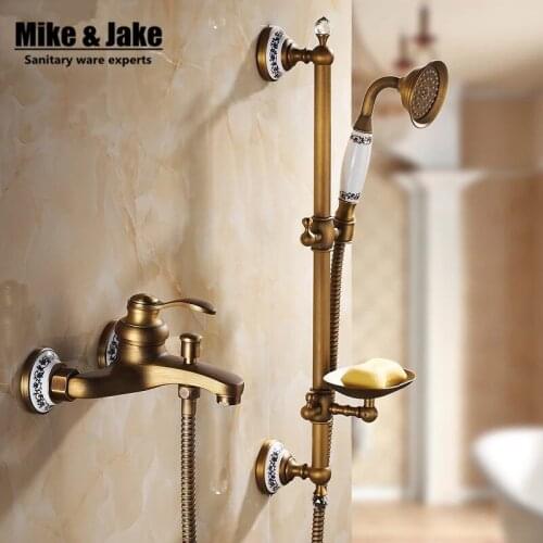 Bathroom Antique shower mixer set with shower bar bathtub mixer set with soap holder antique shower set