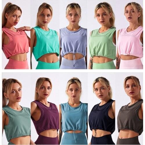 New Yoga Shirt Women Gym Bras Loose Drawstring Top Sports Shirts Yoga Top Female Fitness Shirt Sleeveless Sports Top Yoga Vest