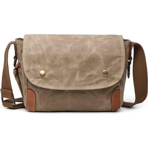 New slub pattern waterproof diagonal bag retro canvas crazy horse leather bag casual unisex shoulder bag