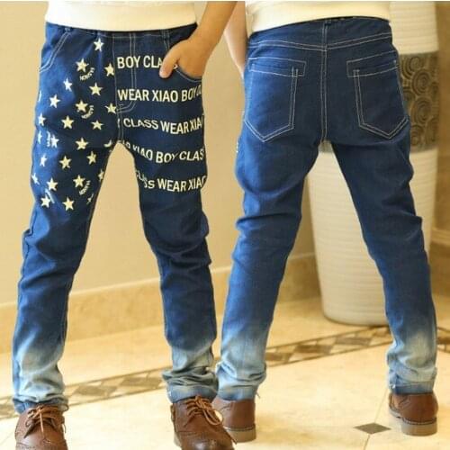 2018 new children boys jeans autumn kids boys autumn casual printed stars letters jeans pants 4-9 years