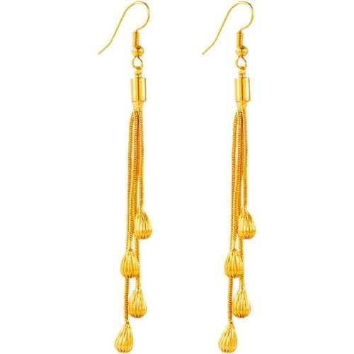 2020 New Long Tassel 24K Gold Dangle Earrings for Women Wedding Drop Earing Fashion Jewelry mother female gifts Drop Shipping