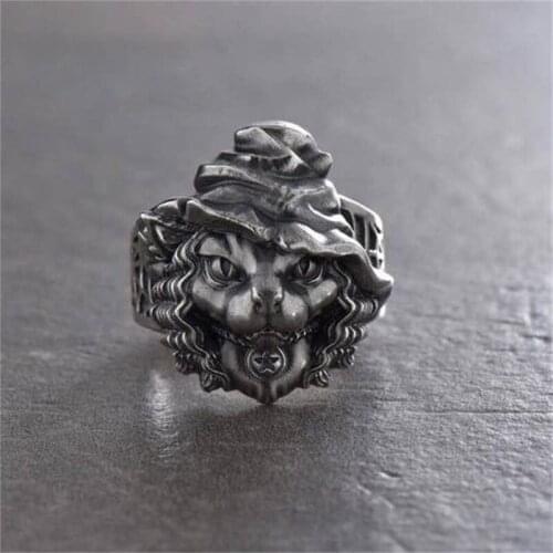 New Personalized Adjustable Animal Russian Cat Ring Unique Design For Men Vintage Old Silver Gothic Punk Chic Animal Kitty Rings