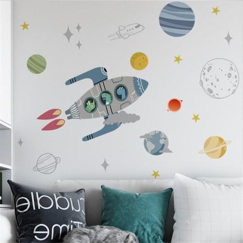 New Cartoon Rocket Universe Planet Boy Bedroom Wall Background Beautification Self-adhesive Wall Stickers