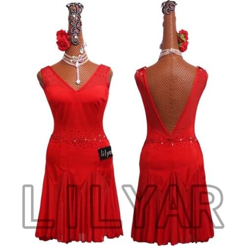 Latin Dance Dress Latin Skirt Competition Dress Costumes Performing Dress Practice Skirt Customize Adult Kids Lady Mesh Material