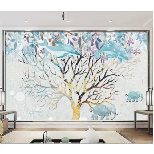 Custom photo wallpaper for walls 3 d Simple watercolor tree cartoon painting childrens room background wall decorative painting