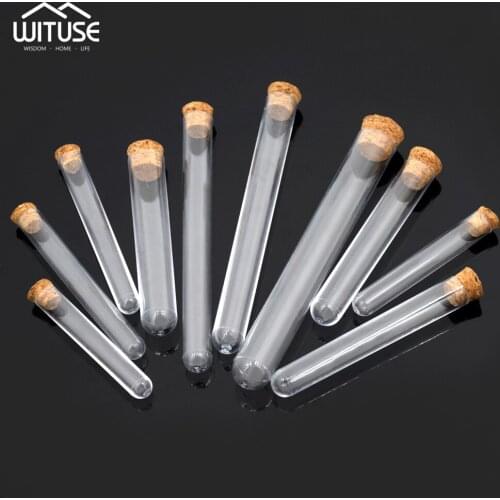 10Pcs Test Tube Coffee Powder Storage Bottle Transparent PS Hard Plastic with Cork Stoppers For Science Experiment Home Travel