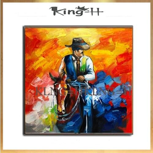 Handpainted Modern Abstract Riding Horse Cowboy Oil Painting Canvas Frameless Decor Horse Pictures For Home Decoration Pictures