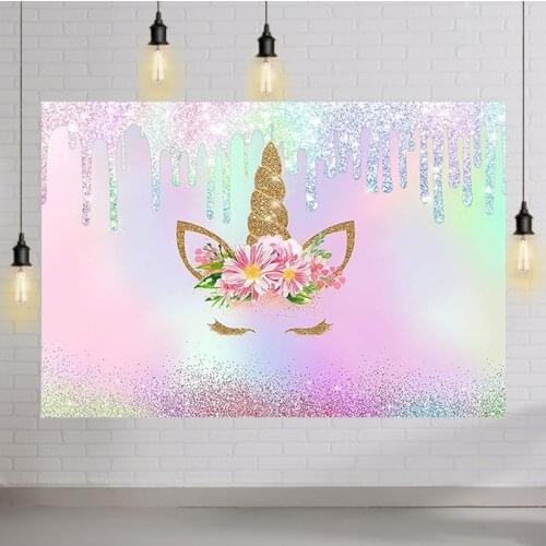 Rainbow Unicorn Backdrop for Girls Party Decorations Rainbow Spark Glitter Drips Eyelashes Artist Gold Unicorn Party Photoshoot