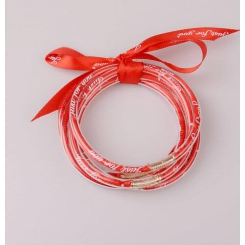 Rainbery 5 PCS/Set Bowknot Letter Ropes Filled Bangles Set 2021 All Weather Stack Silicone Plastic Jelly Bangles