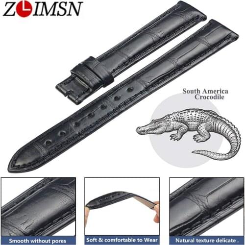 ZLIMSN Crocodile Leather Strap Hand-Stitched Fashion Quality Comfortable Waterproof Mens And Women Black Watch Band 12mm-26mm