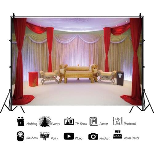 Indoor Sofa Red Curtain Luxury Backdrops Photocall Background Decorations for Friend Family Portrait Photography Props