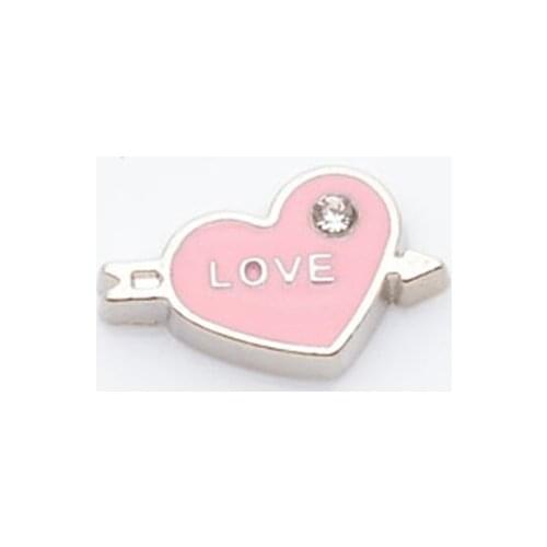 Pink love with rhinestone, Floating charms,Fit floating charm lockets, FC0092
