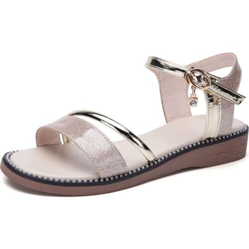 Women Sandals 2019 New Gold Silver Ladies Flat Sandals Shoes Comfortable sandalia feminina Fashion Summer Shoes Woman XKD4078