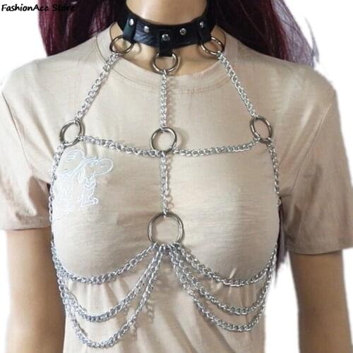 Sexy Body Chain Bra Goth Punk Rock Leather Belt Chain Club Festival Fashion Jewelry Outifit Party Accessoriess