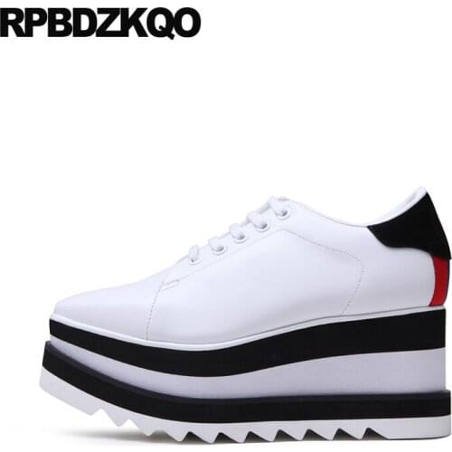 Chic wedge oxfords women high heels creepers diamond pumps square toe lace up 8cm handmade shoes harajuku platform multi colored