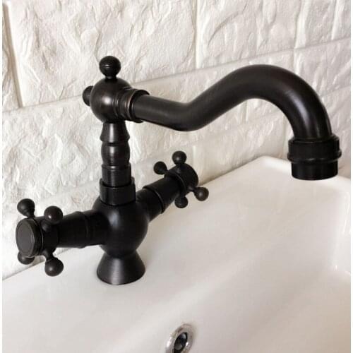 Swivel Spout Water Tap Oil Rubbed Black Bronze Dual Handle Single Hole Kitchen Sink & Bathroom Faucet Basin Mixer Tap anf360