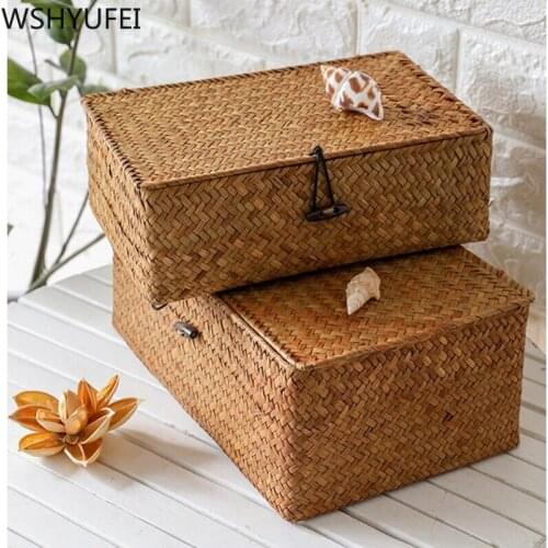 Handmade Straw Woven Storage box Makeup Organizer Jewelry Box debris storage box Small ornament storage box Christmas gift