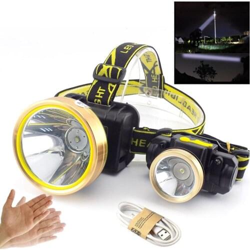 Gesture Sensor T6 Led Headlamp Headlight Long Range USB High Powerful Head Lamp Light Torch Flashlight with Battery Lantern