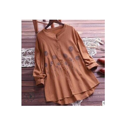 30pcs/lot fedex fast korean style woman print cotton linen blouse female there quarter sleeve pullover top