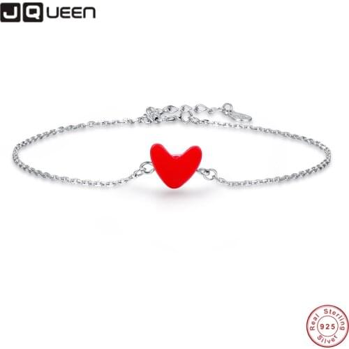 JQUEEN Lucky Red Love Heart Coral Platinum Plated Bracelets 925 Sterling Silver Bracelet for Women Wedding Party Jewelry