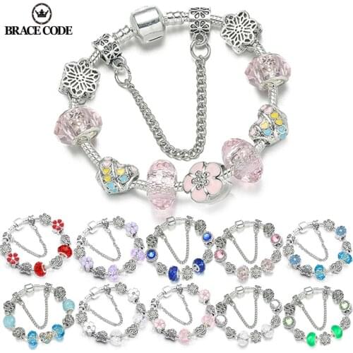 High Quality Silver Color Murano Crystal Beads Brand Bracelet European Charm Bracelet Women Jewelry Gift Dropshipping