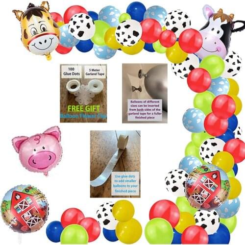 1Set Farm Animals Birthday Decoration Cute Animals Head Aluminum Helium Balloons 12inch Latex Globos Kids Party Toy Supplies