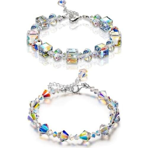 2020 New Ladies Bracelet Stained Glass Zircon Crystal Square Ball Bead Bracelet Exquisite And Stylish Feminine Jewelry Gifts