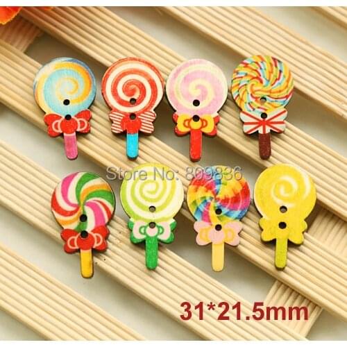30pcs/lot Kawaii lollipop design wooden buttons,cartoon painting wood button for diy,sewing accessories,garment button(ss-630)
