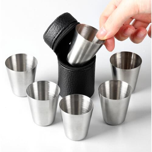 6pcs 30ml Outdoor Practical Stainless Steel Cups Shots Set Mini Glasses Travel Whisky Wine Portable Drinkware Set Coffee Mug Cup