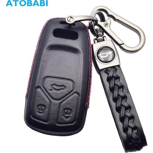 4D Leather Car Key Cases 3 Buttons Smart Keyless Entry Remote Control Protector Cover For Audi A4 B9 A7 C8 Q7 Q5 TT A3 SQ5 R8 S5
