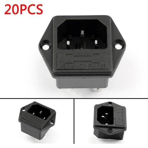 Artudatech 20PCS IEC320 C14 3 Pin Male Power Socket W/Fuse 10A 250V For Boat DIY AC-001C2