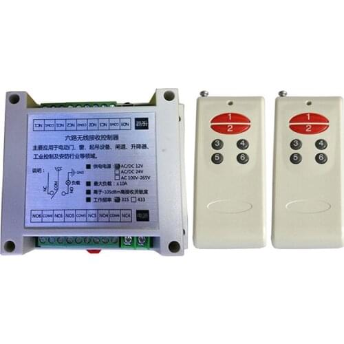 AC220V 6CH 10A RF wireless remote control switch system transmitter & receiver relay Learning Code/lamp/ window