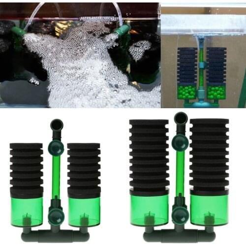 Aquarium Fish Tank Biochemical Sponge Filter Air Pump Double Head w/ Suction Cup