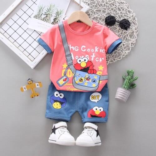 Kids Baby Girls Sets Short Sleeve Cartton Cotton Tops T-Shirts+short Pants Print Toddler Boy Summer Clothes Set 2pcs 6M-4Y
