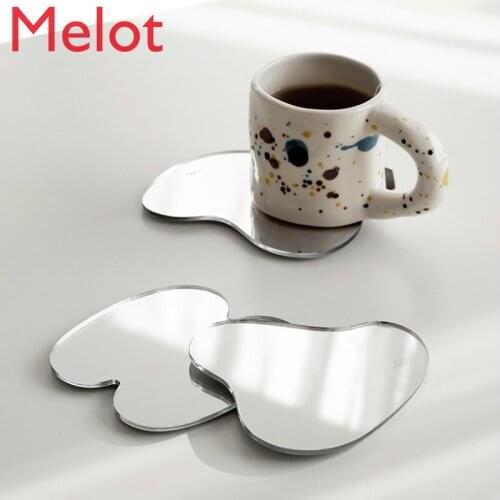 Household Creative Simple Heart-Shaped Mirror Coaster Modern Portable Cup Heat Proof Mat Trendy Decorative Decoration