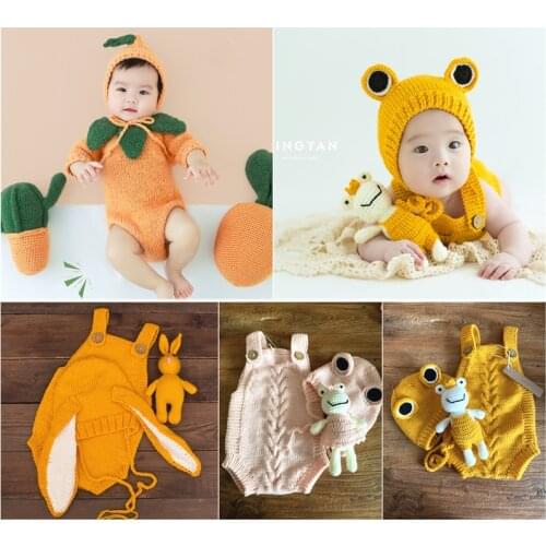 Dvotinst Newborn Photography Props for Baby Crochet Knit Outfits Clothes Rompers Hat Cute Doll Fotografia Accessories Photo Prop