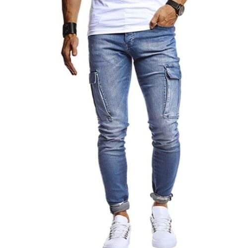 Autumn winter new men jeans men hip hop washed casual sports jeans men pencil pants fashion micro elastic zipper denim trousers