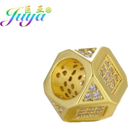 Juya DIY Large Hole Beads Supplies Handmade 10mm Metal Polygon Beads For Women Men Beading Charm Beads Jewelry Making