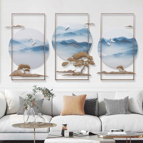 Chinese Wrought Iron Landscape Wall Sticker Crafts Home Livingroom Wall Mural Decoration Cafe Club Cinema Wall Hanging Ornaments