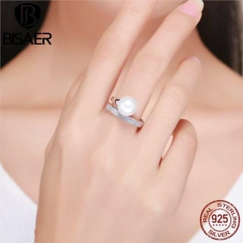 100% 925 Sterling Silver Elegance Big Ball White Simulated Pearl Rings Women Open Size Finger Ring Women Wedding Jewelry