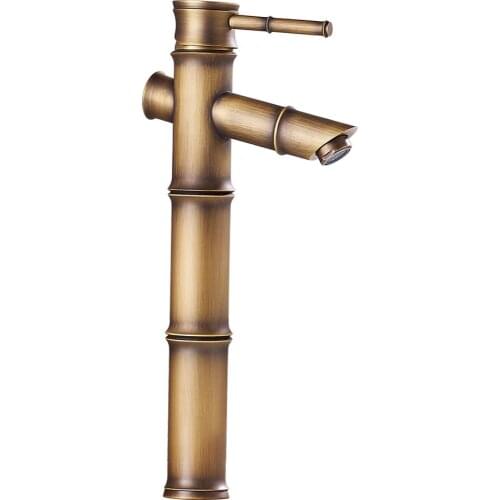 KOLERTH Retro Bamboo Antique Brass Basin Faucets Single Holder Single Hole,Deck Mounted Wash Faucet Hot Cold Water Mixer Tap