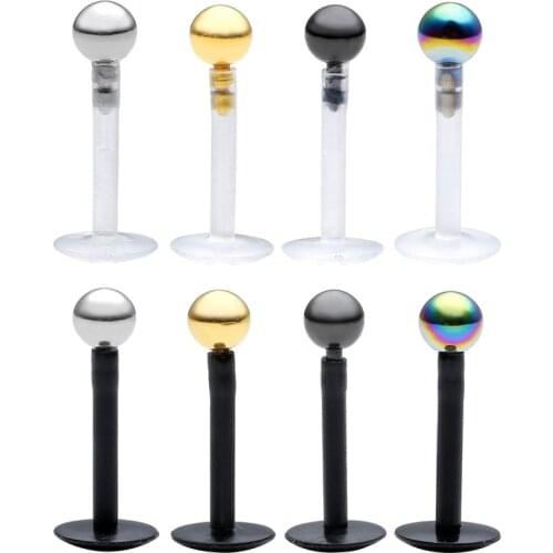 Jovivi 16Ga(1.2MM) Stainless Steel Round Acrylic Body Piercing Lip Rings Stud Ear Body Piercing Jewelry 8 pcs/pack