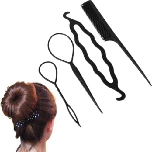 Mayitr 3pcs 4in1 Ponytail Bun Maker Tool High Quality Hair Braid Styling Clip Tool With Comb Kit Set