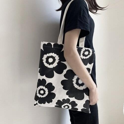 Fashion Floral Printing Canvas Bags Women Shoulder Bags 2019 New Female Casual Black Flower Shoulder Bags