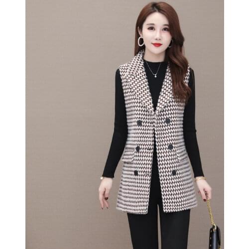 2021 New Spring Autumn Woman Casual Long Vest Female Sleeveless Plus Size Jacket Elegant Office Lady Single-breasted Tops H831