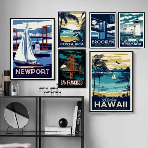 Poster Prints New York Amsterdam Havaii Hot World Travel City Landscape Art Canvas Painting Wall Picture Decor schilderij obrazy