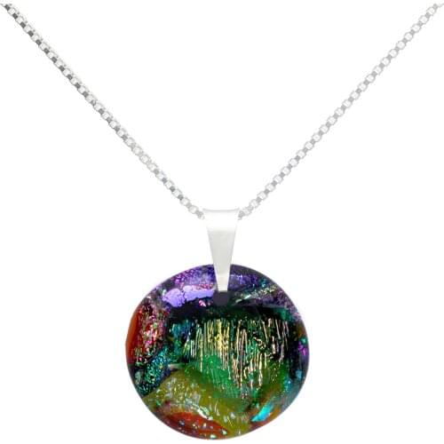 DARK DIAMOND-dichroic crystal pendant and 25mm 925 sterling silver. Assorted Colors. Craft. Exclusive. (With chain)