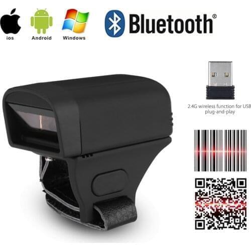 Wearable Portable Bluetooth Finger Ring 2D Barcode Reader For IOS Android PDF417 DM QR Code 2D Scanner for IOS Android Windows