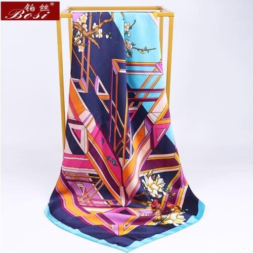 Silk scarf satin Women Foulard 90*90cm Square head scarf Ladies Elegant Scarves geometry Shawl wrap female hijab free shipping