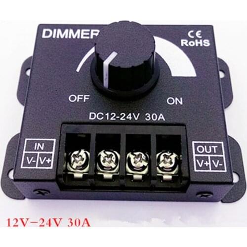 PWM Dimming Controller for LED Strip Light DC 12V-24V 30A Dimmer Knob ON/OFF Switch with Aluminum Housing Single Channel 5050